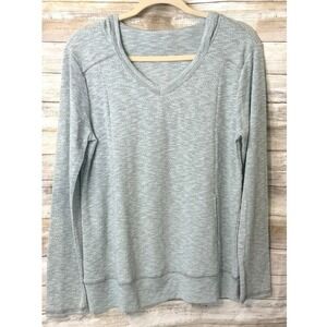 Heathered V-Neck Hoodie Sweater Light Blue  Size Small